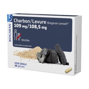 Charbon/Levure Biogaran Conseil 109mg/108,5 mg 30 gélules