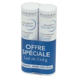 BIODERMA Atoderm Stick Lèvres Lot de 2x 4g -  Ultra Hydratant pour Lèvres Gercées et Desséchées