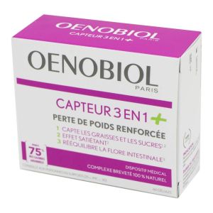 OENOBIOL Capteur 3 en 1 Perte de Poids Renforcée - Modérateur d' Appétit, Effet Prébiotique - Bte/60