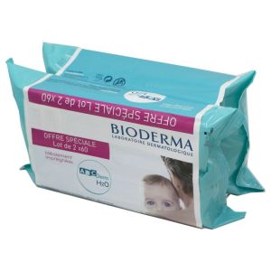 BIODERMA ABCDerm H2O 2X60 Lingettes Nettoyantes Ultra Douceur Biodégradables