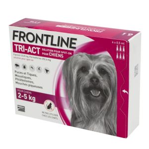 FRONTLINE TRI ACT XS - 6 Pipettes - Chiens de 2 à 5 kg - Traitement, Prévention des Infestations