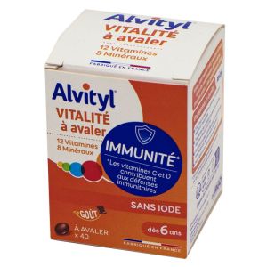 ALVITYL VITALITE 40 Comprimés à Avaler - Immunité dès 6 Ans - 12 Vitamines 8 Minéraux