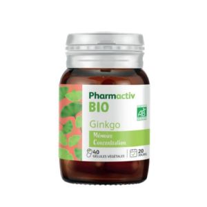 PHARMACTIV BIO Ginkgo 40 Gélules Végétales - Mémoire, Concentration