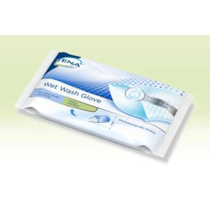 TENA WET WASH GLOVE - Gant de Toilette Imprégné à Usage Unique sans Eau sans Savon - Sachet/8 - SCA