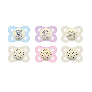 MAM Pure Lot de 2 tétines pour bébé en matériau durable et  bio-renouvelable, avec boîte à tétines, pour bébé de 0 à 6 mois, rose/violet