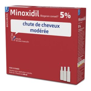 Minoxidil 5 % Biogaran Solution pour application cutanée  Bte/3