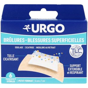 URGO Brûlures, blessures superficielles : soulage et cicatrise 5x7cm Boîte/6