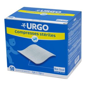 URGO Compresses Stériles Non Tissées 7.5 x 7.5 cm Bte/50 - Sachet de 2 Compresses - Bte/50