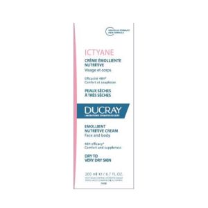 ICTYANE Crème Emolliente Nutritive 200ml - Soin Visage et Corps, Peaux Sèches à Très Sèches