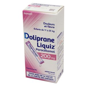 DolipraneLiquiz 200 mg 12 sachets sans sucre - Arôme fraise