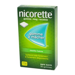 Nicorette 4 mg menthe fraîche, sans sucre - 30 gommes à mâcher