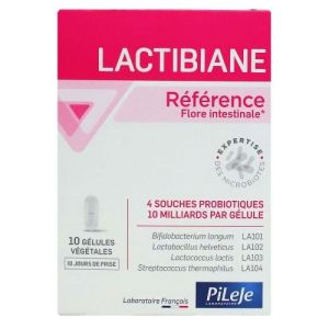 LACTIBIANE Référence 10 Gélules - 4 Souches Microbiotiques Concentrées Dosées à 10 Milliards