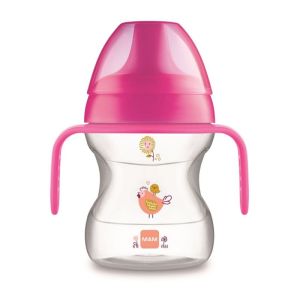 MAM Tasse d'apprentissage 190ml Rose - Biberon Learn to Drink Cup 6 Mois et + avec Poignée - 1 Unité