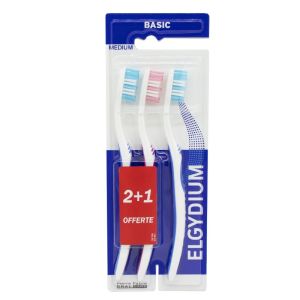 ELGYDIUM BASIC Lot de 3 Brosses à Dents MEDIUM (1 Offerte)