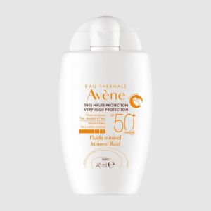 AVENE SOLAIRE Fluide Minéral SPF50+ 40ml - Très Haute Protection Peaux Sensibles, Réactives, Intolérantes