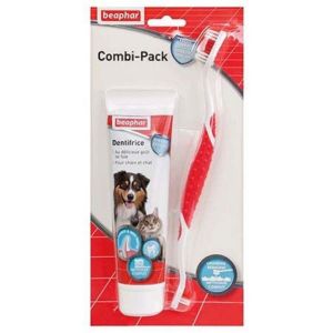 BEAPHAR COMBI PACK Comprenant 1 Dentifrice 100g + 1 Brosse à Dents Double Tête - Chien et Chat