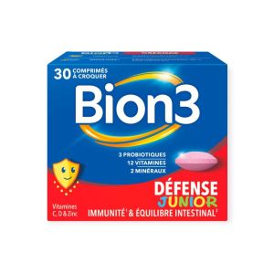 BION 3 DEFENSE JUNIOR Dès 4 Ans 30 Comprimés à Croquer - 3 Ferments, 12 Vitamines, 2 Minéraux