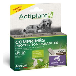 ACTIPLANT CHAT CHIEN +3 Mois 30 Comprimés Appétents PROTECTION PARASITES - Puces, Tiques, Moustiques