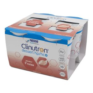 CLINUTREN DESSERT HP/HC+ Fraise - Complément Nutritionnel 400 Kcal - 4x Cup/200g