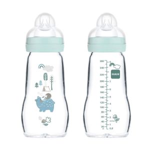 MAM Biberon en Verre Premium 260ml Nature Aqua - 2 Mois et + - Tétine SkinSoft Débit 2