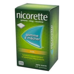 Nicorette 2 mg fruits sans sucre - 105 gommes à mâcher