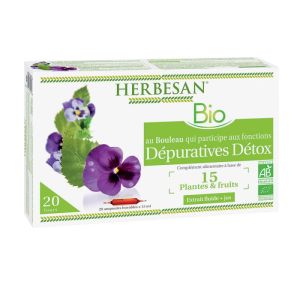 HERBESAN Bio Dépuratives Détox 20 Ampoules - Complément Alimentaire aux 15 Plantes et Fruits