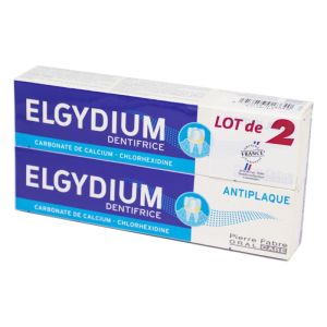 ELGYDIUM ANTI PLAQUE Lot de 2x 75ml - Dentifrice Carbonate de Calcium, Chlorhexidine