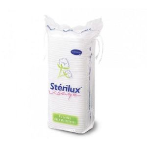 STERILUX Visage Carré Dermatologique à Démaquiller Anti Peluche, très Doux - Paquet/45 - HARTMANN