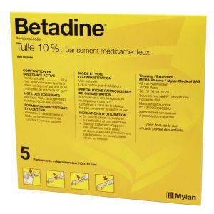 BETADINE TULLE 10% Pansement médicamenteux Bte/5