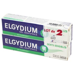 ELGYDIUM DENTS SENSIBLES Lot de 2x 75ml - Gel Dentifrice au Fluorinol
