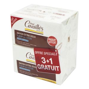 ROGE CAVAILLES Lot de 4 Savons Surgras Extra Doux Fleur de Coton  Lot de 3 + 1 (gratuit)= 4 x 250g