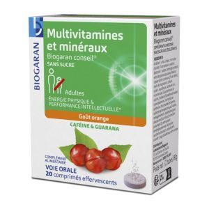 Multivitamines et Minéraux Biogaran Caféine et Guarana comprimés effervescents Bte/20