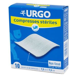 URGO Compresses Stériles Non Tissées 7.5 x 7.5 cm Bte/10 - Sachet de 2 Compresses - Bte/10
