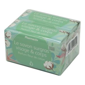 PHARMACTIV Lot de 2 Savons Surgras Visage et Corps - Parfum Fleur de Coton - 2x 150g