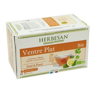 HERBESAN BIO VENTRE PLAT 20 Sachets de 1.5g - Coriandre, Mélisse, Thé Vert, Citron Ecorce