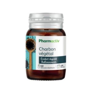 PHARMACTIV BIO Charbon Végétal 40 Gélules Végétales - Confort Digestif, Ballonnements