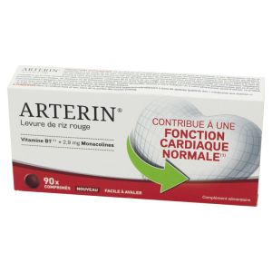 ARTERIN Levure de Riz Rouge 2.9mg de Monacolines 90 Comprimés - Contribue à une Fonction Cardiaque Normale