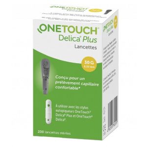 ONETOUCH DELICA PLUS Lancettes Fines 30G (0.32mm) - Bte/200 - Autocontrôle de la Glycémie