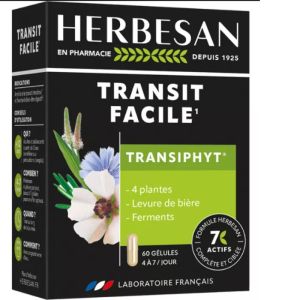 HERBESAN TRANSIPHYT Psyllium 60 gélules Transit facile - 4 Plantes, Levure de Bière, Ferment