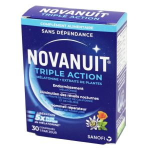 NOVANUIT Triple Actions 30 Comprimés - Endormissement, Réveils Nocturnes, Sommeil Réparateur