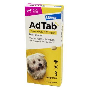 ADTAB 112mg de Lotilaner Antiparasitaire Interne Chien de +2.5 à 5.5kg - 3 Comprimés à Croquer