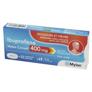 Ibuprofène Mylan Conseil 400 mg, 12 comprimés pelliculés