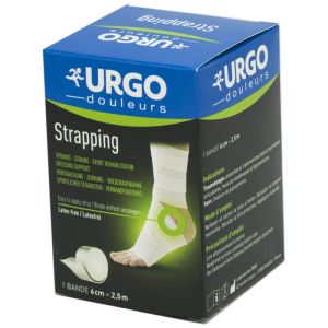 URGO STRAPPING 6 - 6cm x 2.5m Bande Elastique Tissée Adhésive de Contention pour Entorse, Claquage,