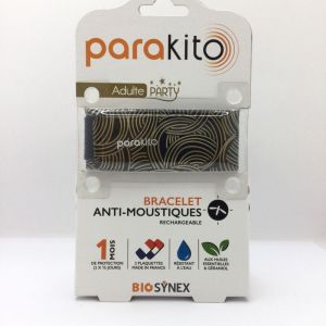 PARAKITO Bracelet ADULTE PARTY  - Bracelet Anti Moustiques Rechargeable Couleur Noir avec motif Doré - Prévention  , 3532678603865