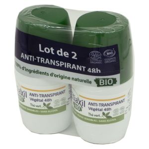 ETIAXIL BIO Anti Transpirant Végétal 48h Thé Vert Lot de 2x 50ml - Transpiration Modérée des Aisselles
