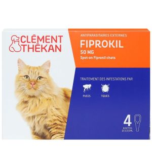 Fiprokil 50mg traitement infestation puces tiques chat 4 pipettes - 3283021955611