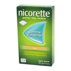 Nicorette 2mg fruits ,sans sucre - 30 gommes à mâcher