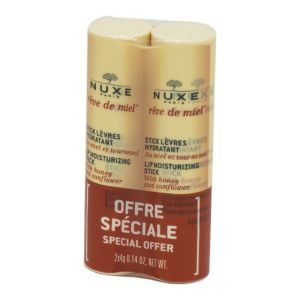 NUXE REVE DE MIEL Lot de 2 Sticks Lèvres Hydratant - Hydrate, Répare et Protège - Lèvres Desséchées