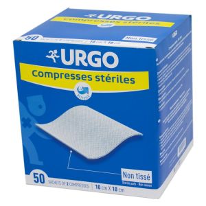 URGO Compresses Stériles Non Tissées 10 x 10 cm Bte/50 - Sachet de 2 Compresses - Bte/50