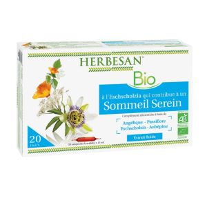 HERBESAN Bio Sommeil Serein 20 Ampoules - Complément Alimentaire Eschscholzia, Angélique, Passiflore
